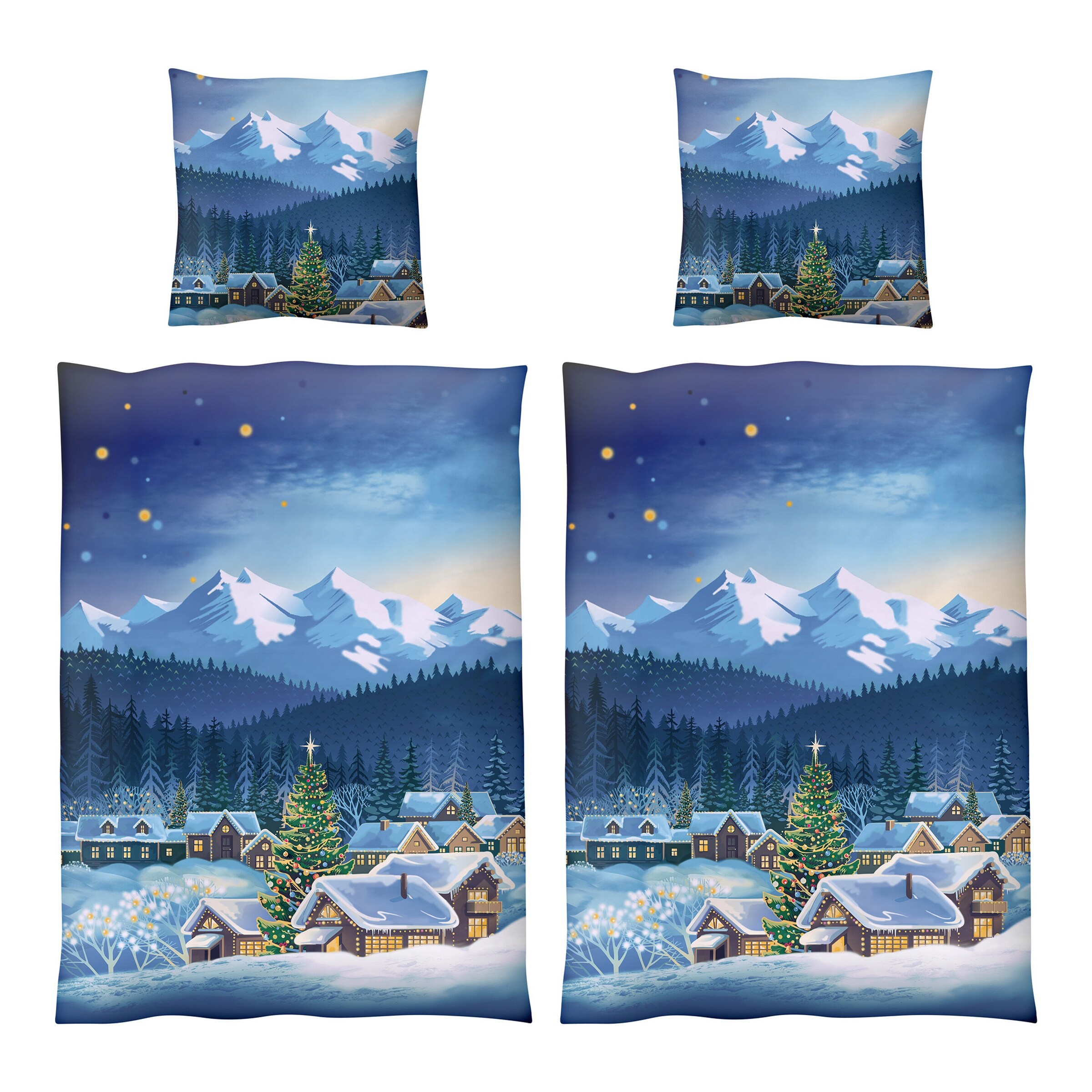 2er Sparset Flanell-Wärmebettwäsche Winterlandschaft, 135x200 cm