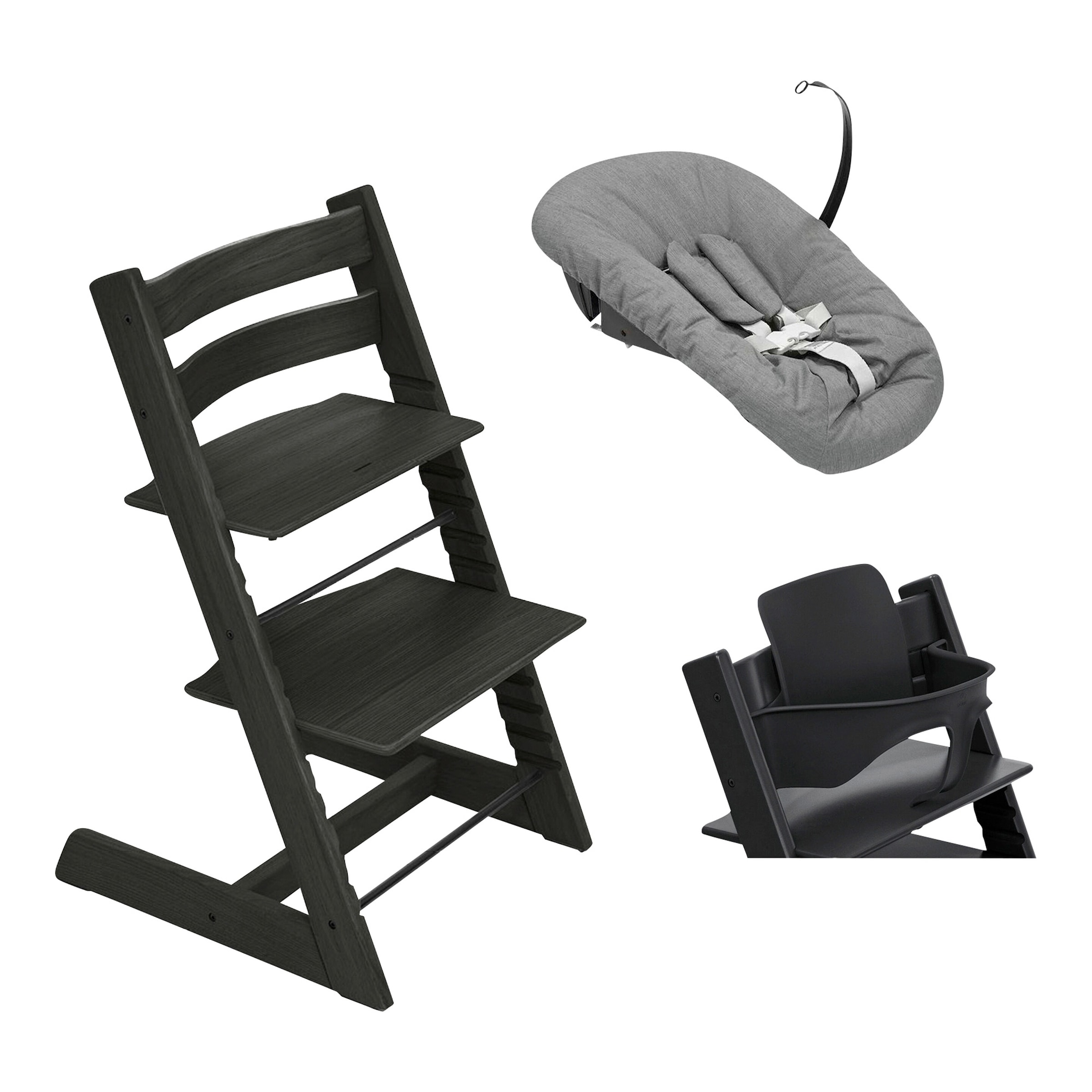 Stokke® Tripp Trapp® Bundle Treppenhochstuhl Eiche inkl. Newbornset deep grey & Babyset