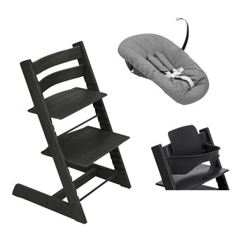 Bundle Treppenhochstuhl Eiche inkl. Newbornset deep grey & Babyset