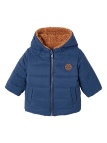 Baby Wende-Steppjacke mit Kapuze, eine Seite Teddyfleece