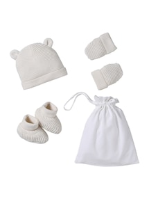 Baby Set: Mütze, Fäustlinge & Schühchen, Beutel, Bio-Baumwolle