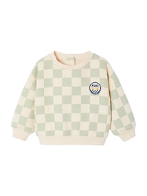 Baby Sweatshirt mit Schachbrett-Print und Badge