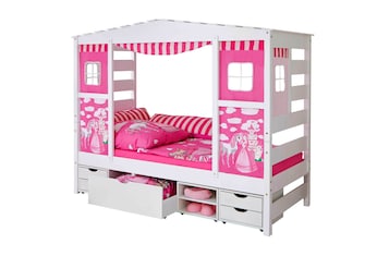 Hausbett mit Bettkasten "Horse Rosa" Kiefer Weiß