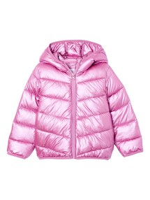 Glänzende Steppjacke mit Kapuze Mädchen, Recycling-Polyester, Übergangsjacke