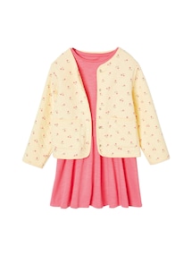 Mädchen-Set: Geblümte Jacke mit Steppnähten & Kleid