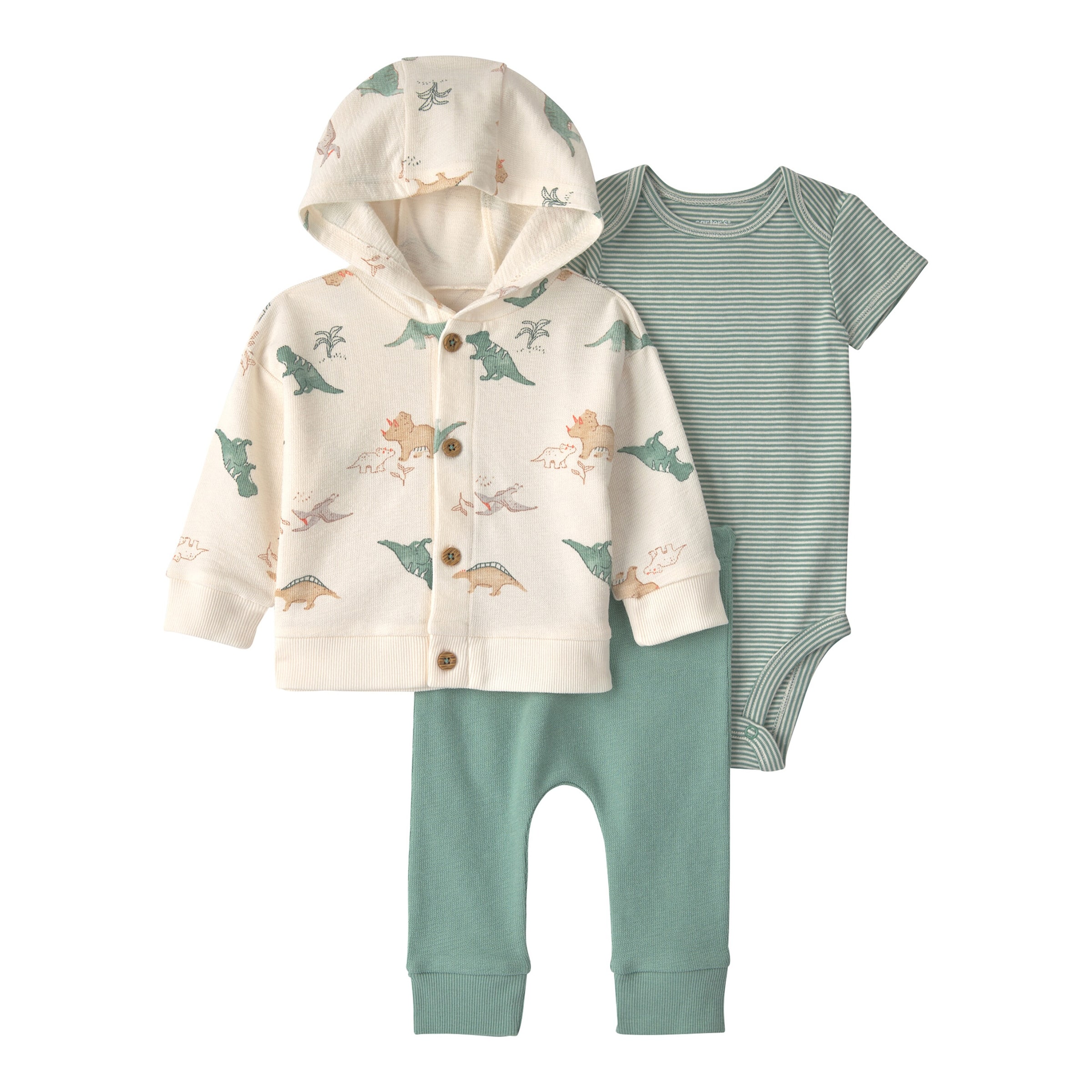 Carter's 3-tlg. Set Body kurzarm, Sweatjacke und Jogginghose Dinos Ringel