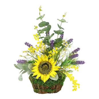 Kunstbloemenarrangement "Zonnebloemen met lavendel"