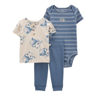 3-tlg. Set Body kurzarm, T-Shirt und Jogginghose Ringel Pandas