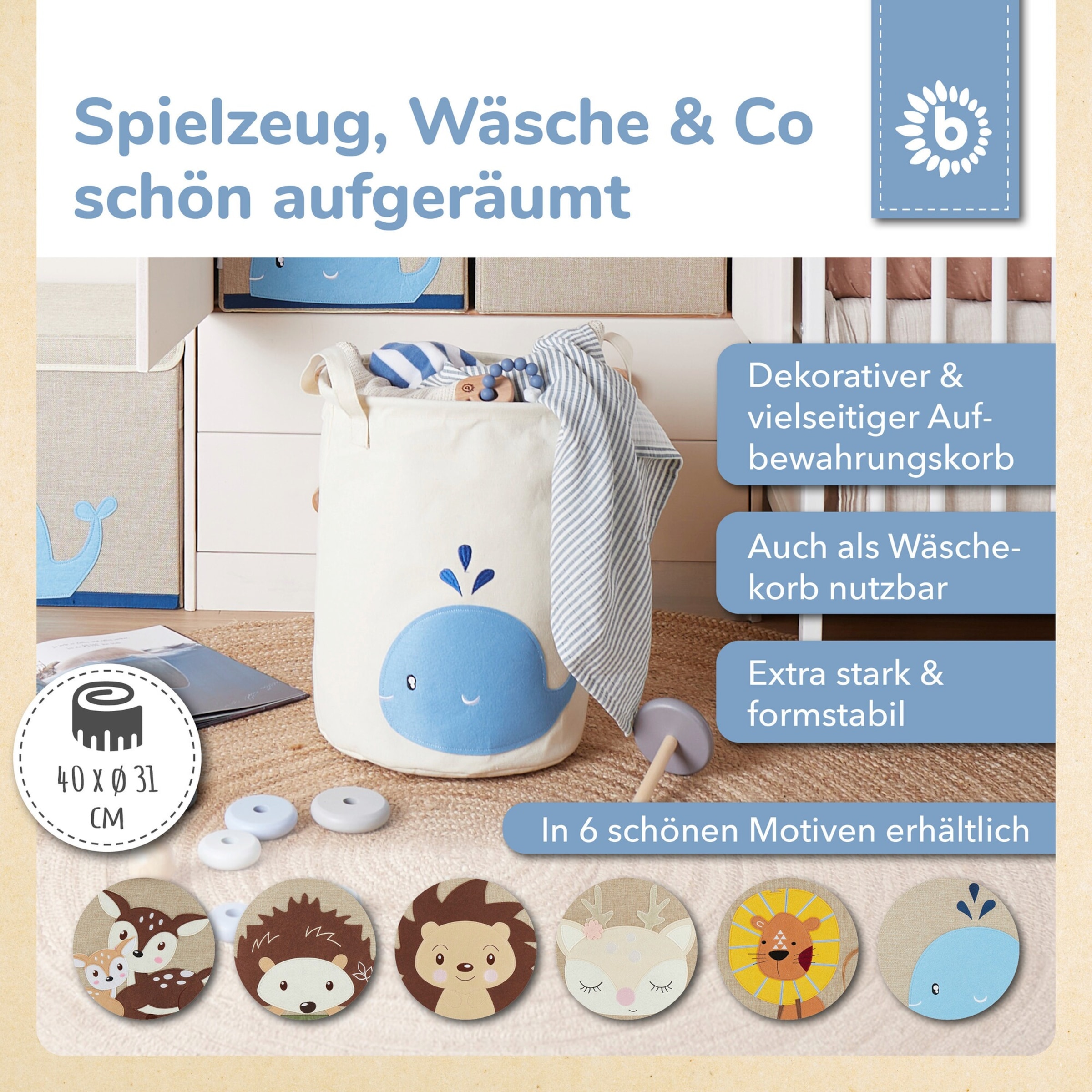 Bieco Wäschekorb Spielzeugkorb Wal