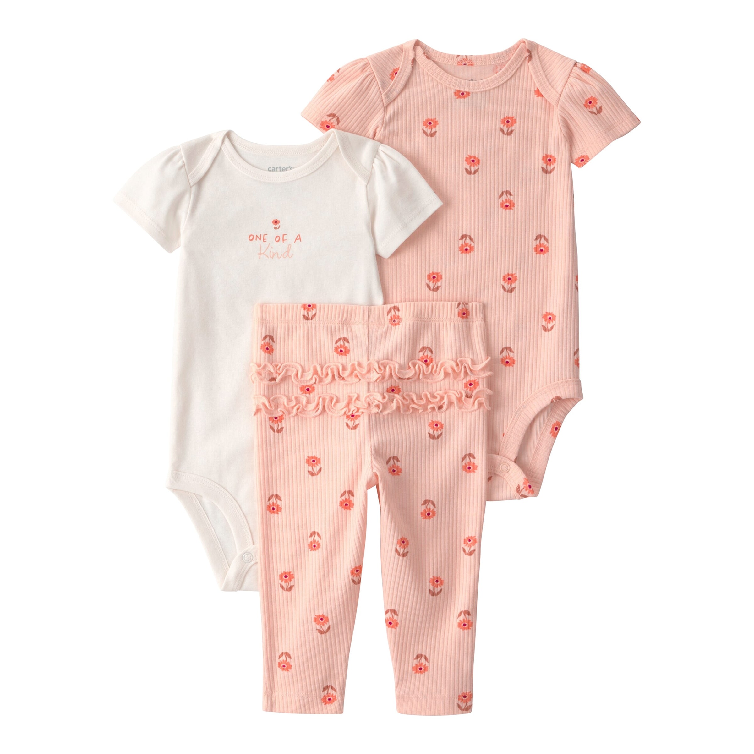 Carter's 3-tlg. Set Bodys kurzarm und Leggings Streublumen Rippqualität