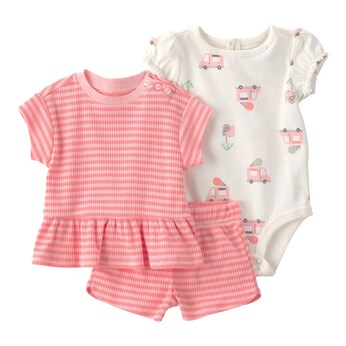 3-tlg. Set T-Shirt, Body kurzarm und Shorts Ringel Eiswagen