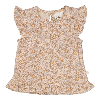 Krepp-T-Shirt Flügelarm Blumen Rüschen