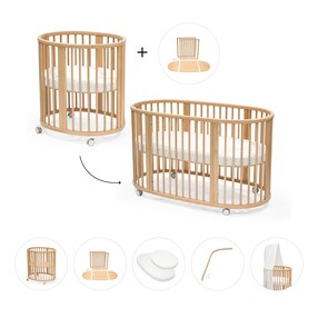 Bundle Sleepi Mini inkl. Umbausatz, 2 Matratzen und Spannbettücher, Himmelstange und Himmel