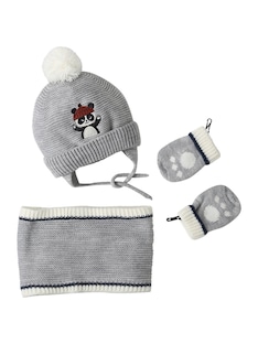 Jungen Baby-Set: Mütze, Rundschal & Fäustlinge, Panda