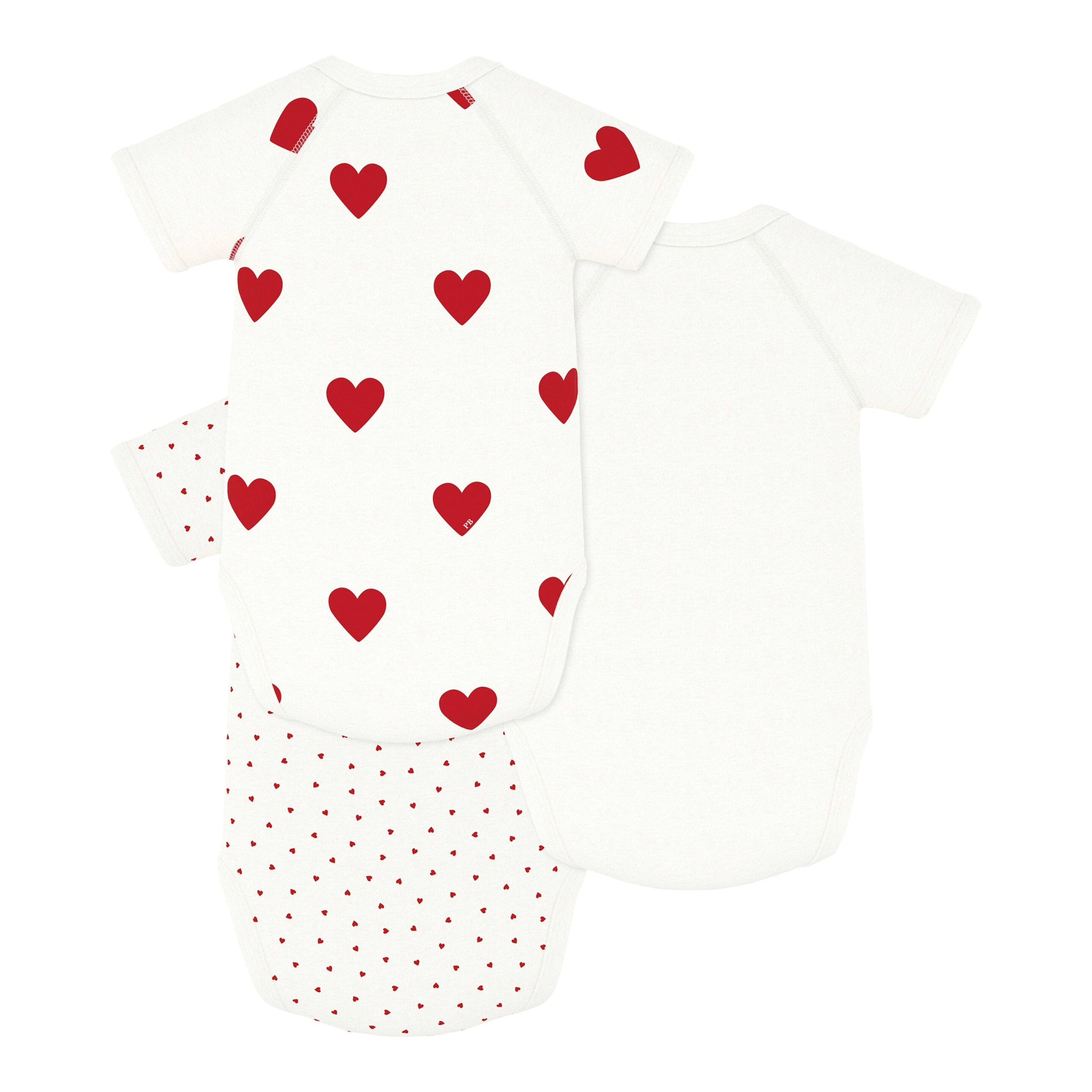 Petit Bateau 3er-Pack Wickelbody Kurzarm Herzen