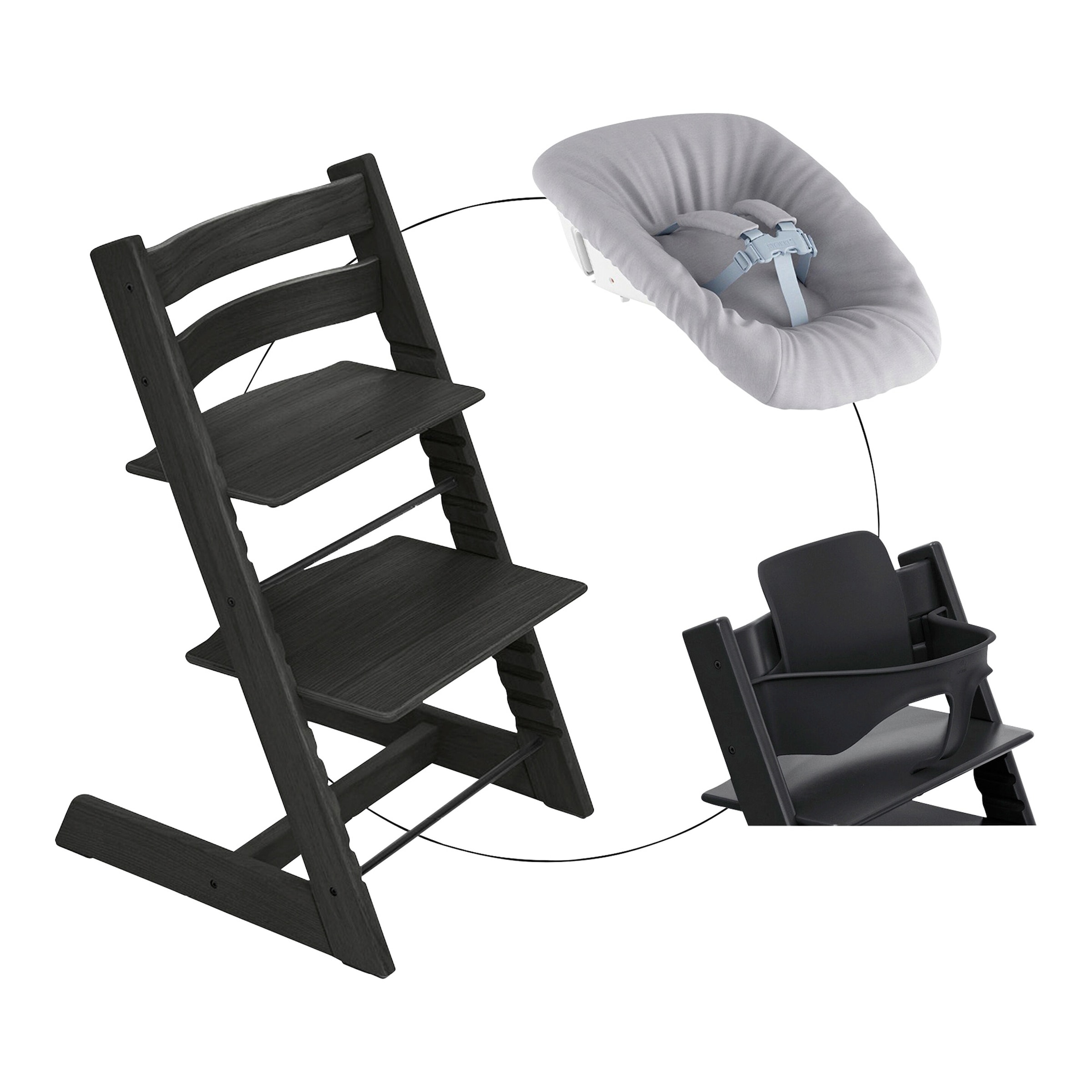 Stokke® Tripp Trapp® Bundle Treppenhochstuhl Eiche inkl. Newbornset Light Grey & Babyset