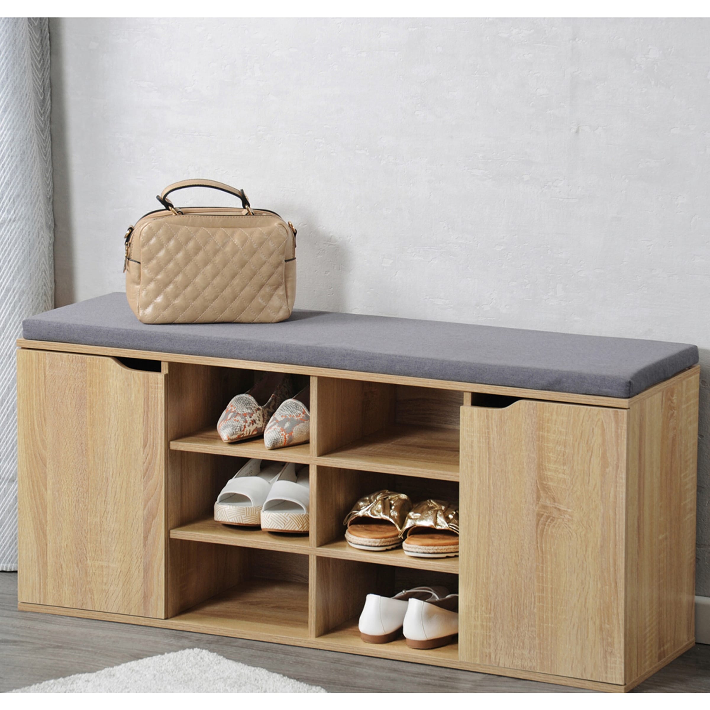 Schuhschrank mit Sitzkissen, 2 Türen und 6 Fächer