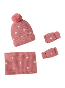Mädchen Strick-Set: Mütze, Schlauchschal & 2-in-1-Handschuhe