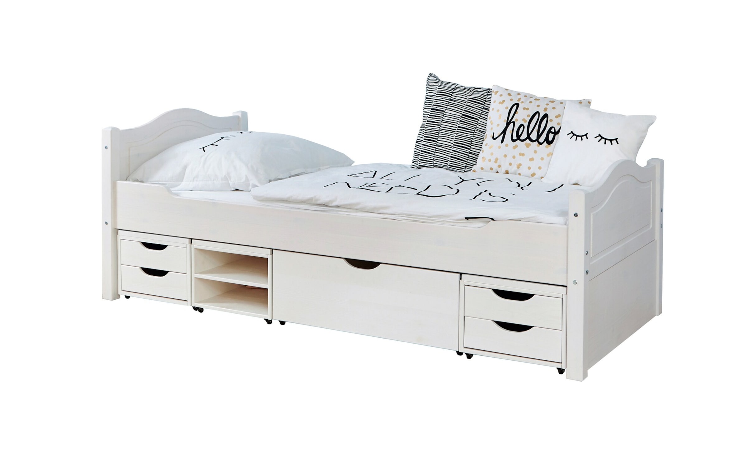 Ticaa Einzelbett "Leni" 100x200 Kiefer Weiß