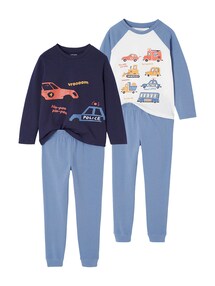 2er-Pack Jungen Schlafanzüge mit Fahrzeugen und Recycling-Baumwolle