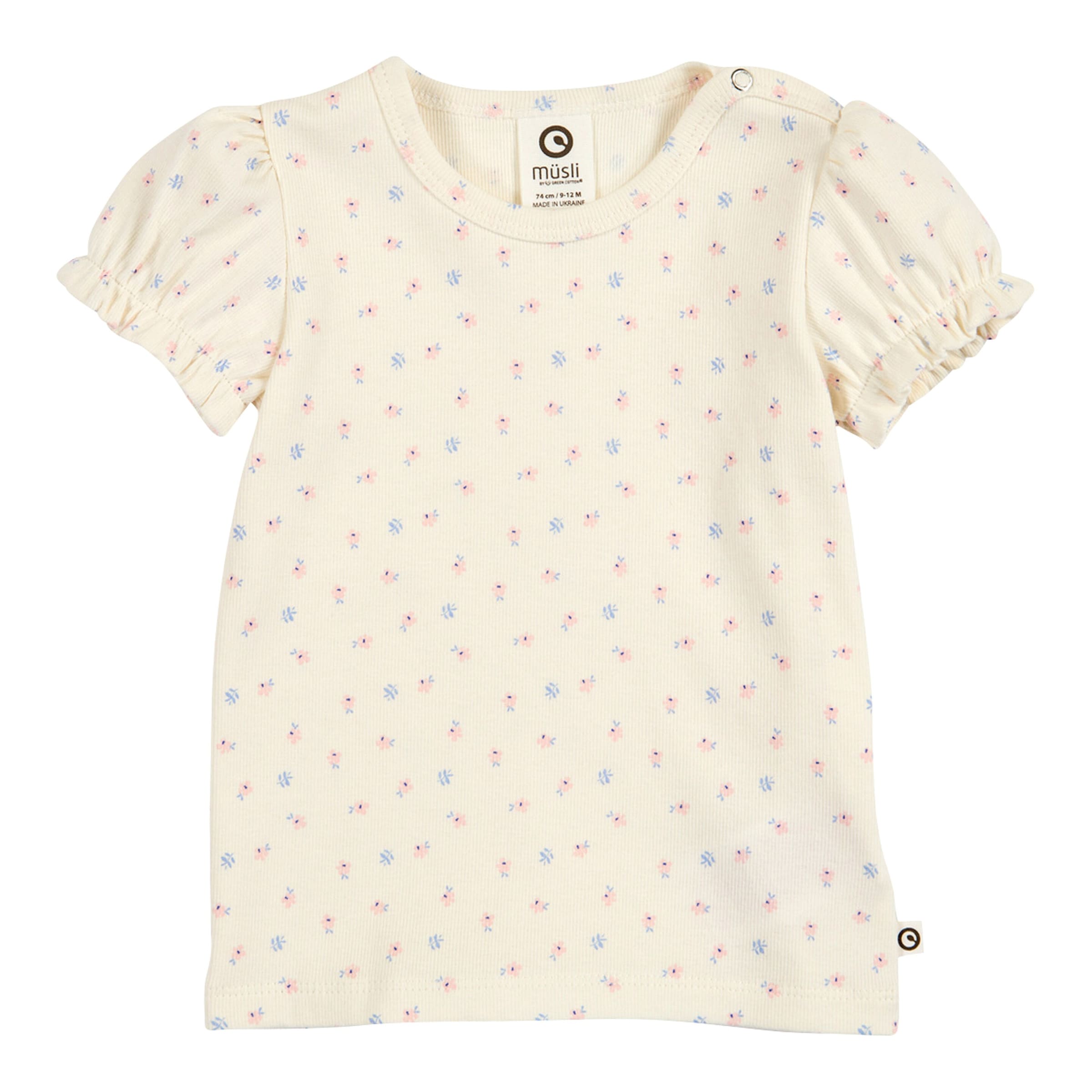 Müsli T-Shirt mit Puffärmel Blumen Rippqualität