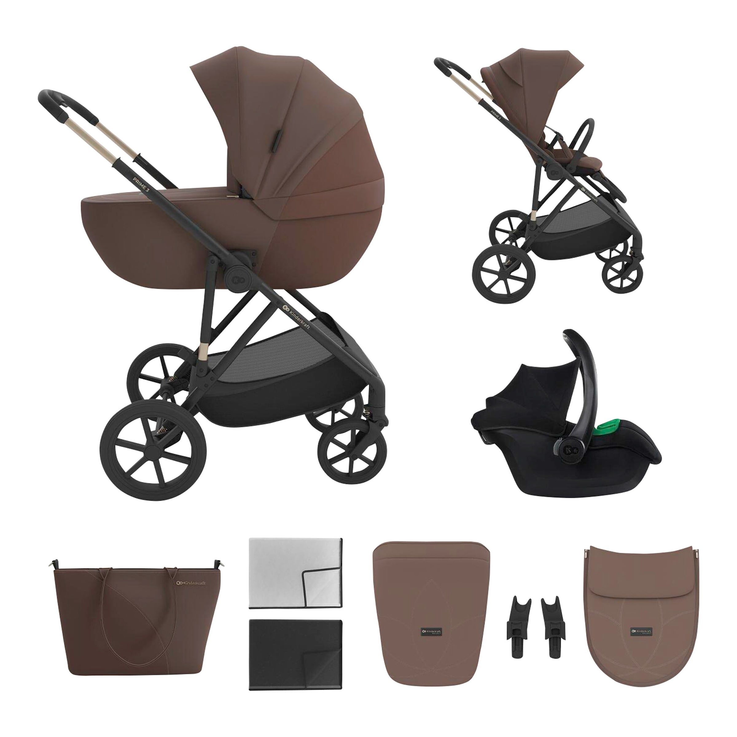 Kinderkraft Kombikinderwagen Trio-Set PRIME 3 3in1 inkl. Babyschale MINK PRO 2 braun
