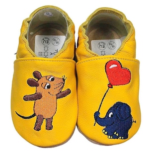 Krabbelschuhe Maus mit Elefant Herz gelb