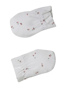 Baby Set: Turban-Mütze, Fäustlinge, Dreieckstuch & Schühchen mit Blumenmuster