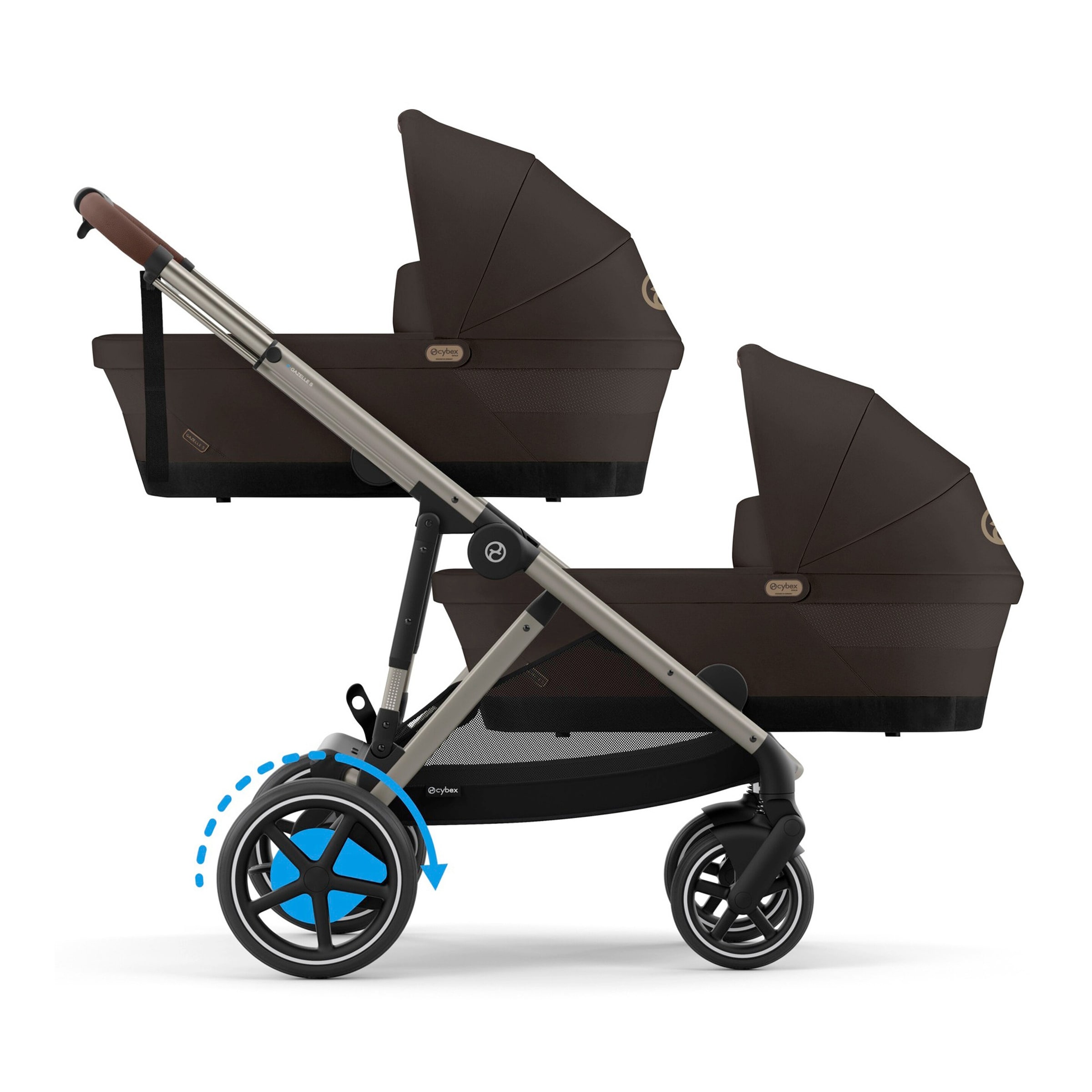 Cybex Gold Zwillings- und Kinderwagen Geschwisterwagen eGazelle S braun