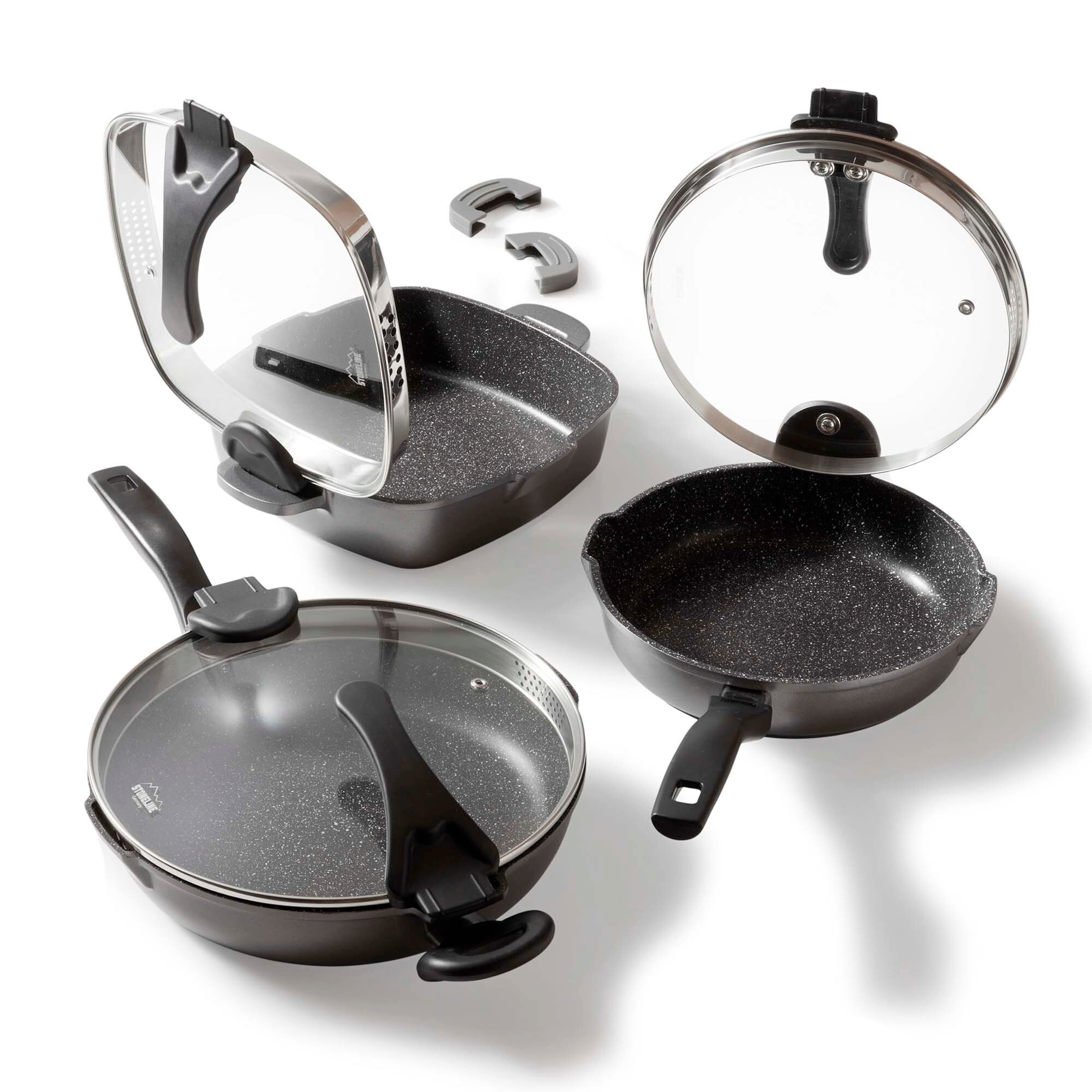 STONELINE® STONELINE FUTURE Kochgeschirr-Set 6-teilig | mit Deckeln - Schwarz