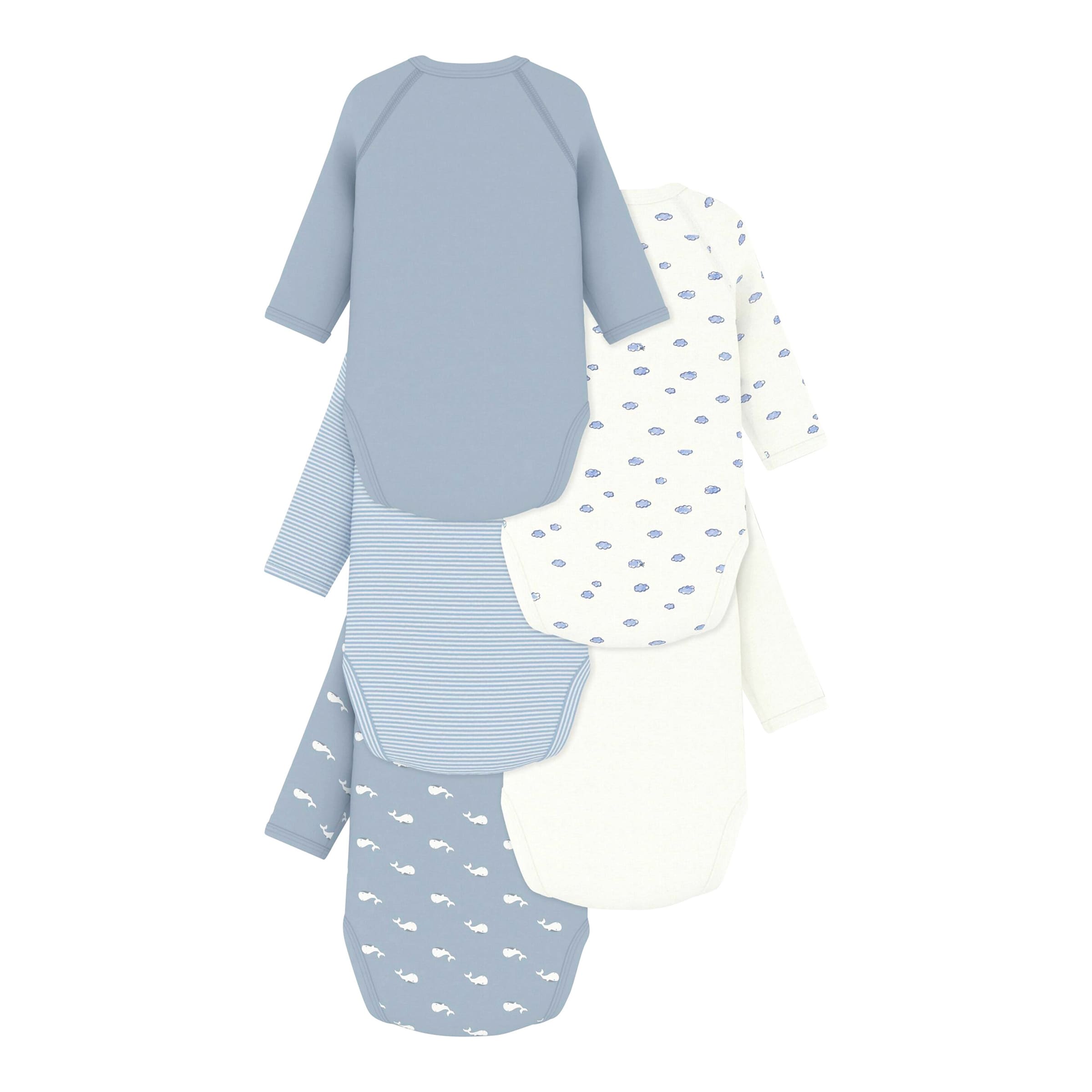Petit Bateau 5er-Pack Wickelbodys langarm Wale Wolken