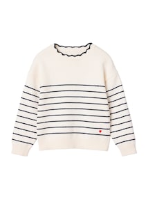 Ringelpullover Mädchen, Ausschnitt mit Wellenkante und kleine Herz-Stickerei
