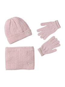 Geschenkset: Mütze, Rundschal & Handschuhe mit Glitzer-Details für Mädchen