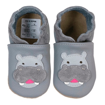 Krabbelschuhe Nilpferd grau