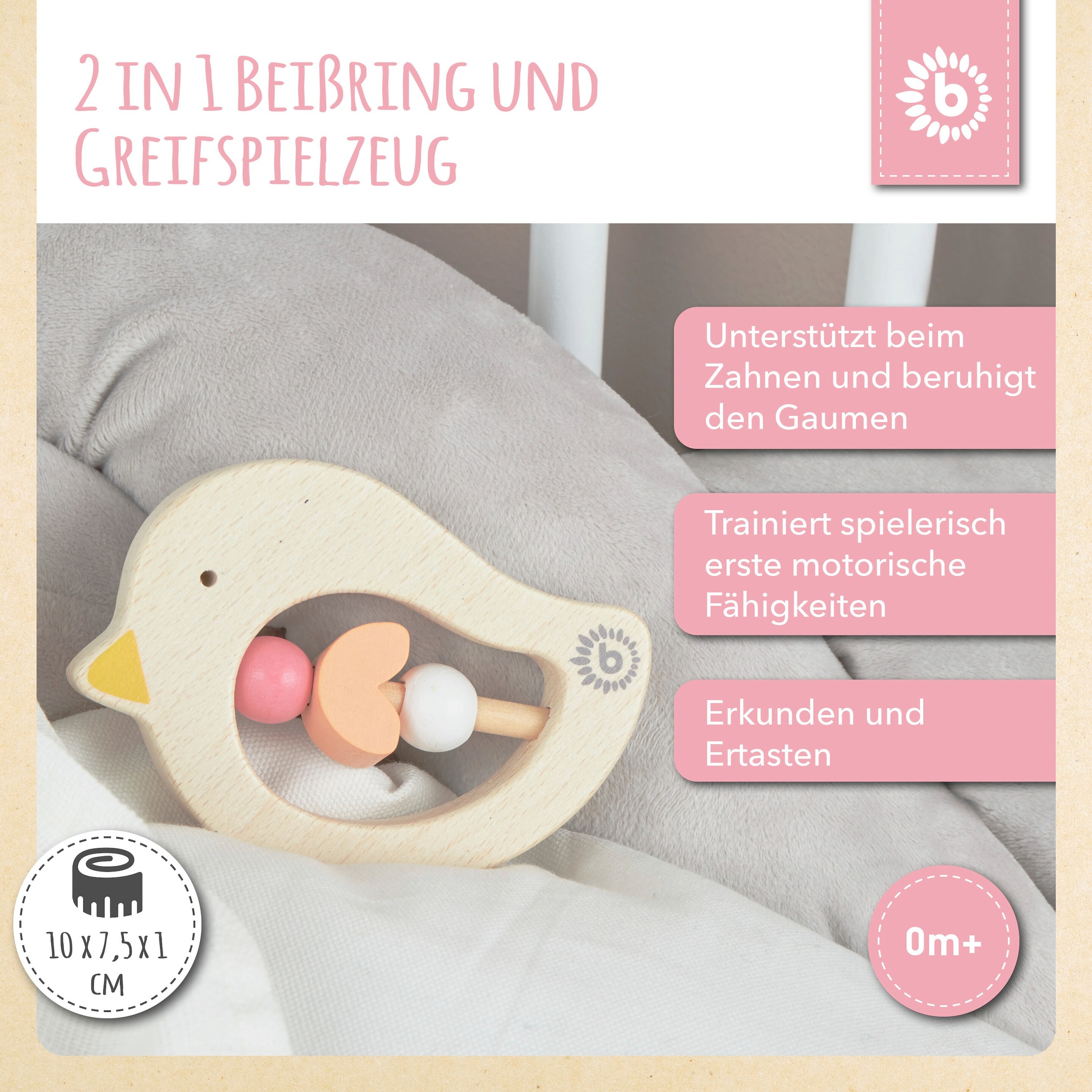 Bieco Beißring Holz Vogel - ab Geburt
