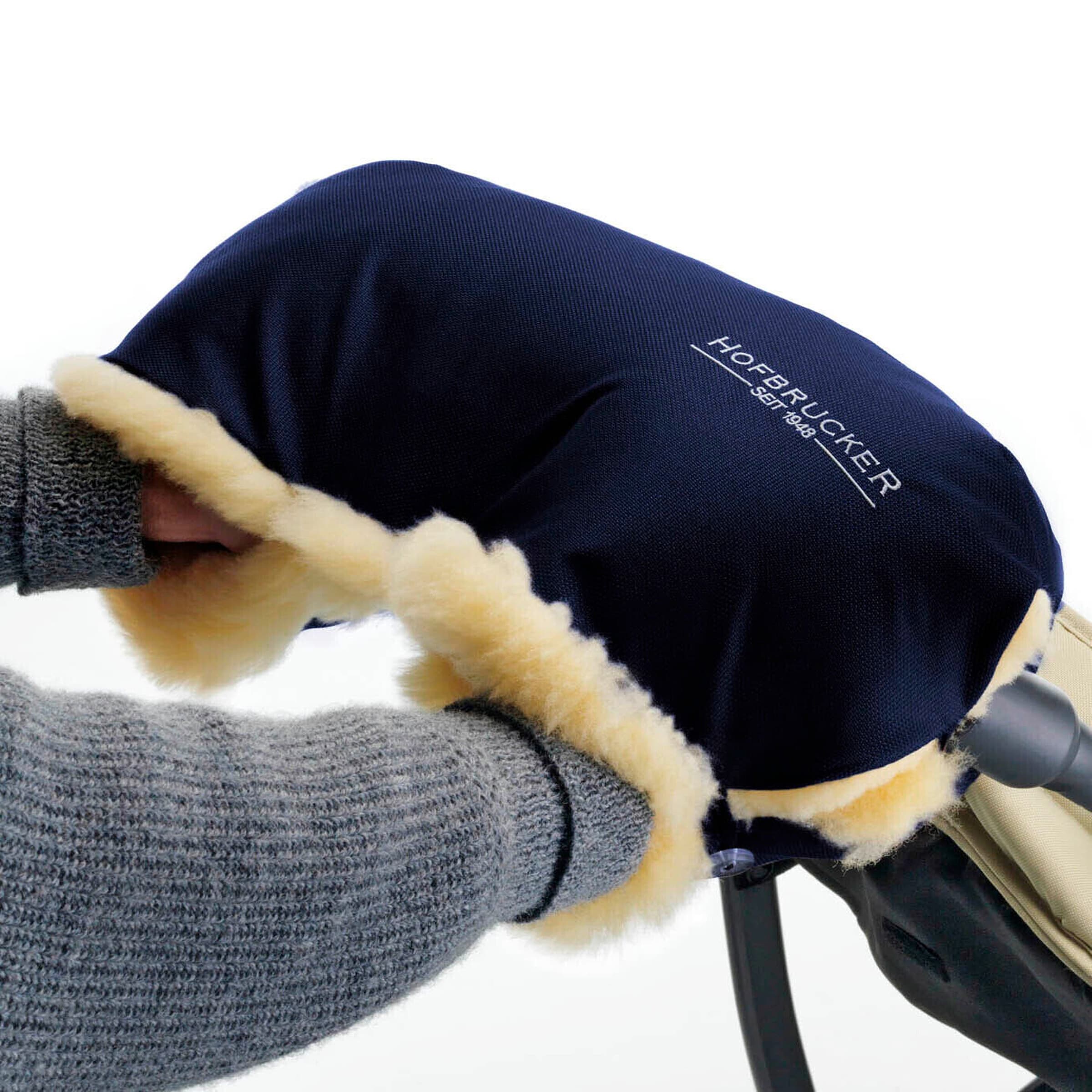 Hofbrucker Lammfell-Handwärmer für Kinderwagen Lammfell Handmuff blau