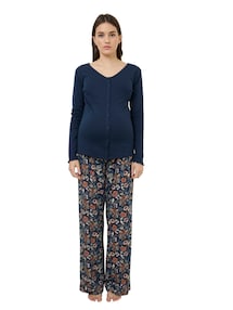 Schlafanzug mit geblümter Hose für Schwangerschaft & Stillzeit