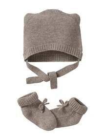 Baby-Set aus Wolle & Kaschmir, Mütze und Schühchen