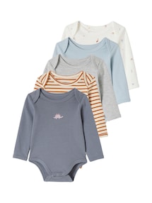 5er-Pack Baby Langarm-Bodys mit Dinos in Schlupfform, Bio-Baumwolle