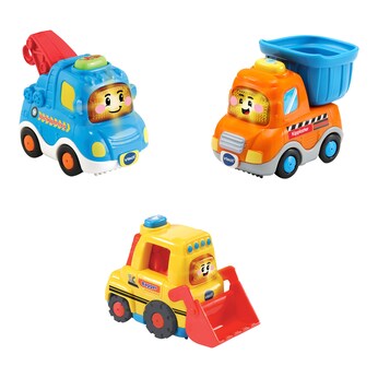 3er Set Baustellenfahrzeuge (Abschleppfahrzeug, Kipplaster, Bulldozer)