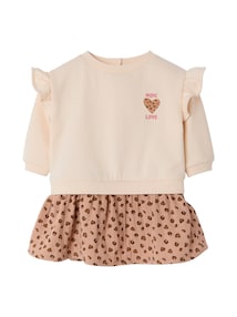 2-in-1 Baby Sweatkleid mit Musselinrock, lange Ärmel