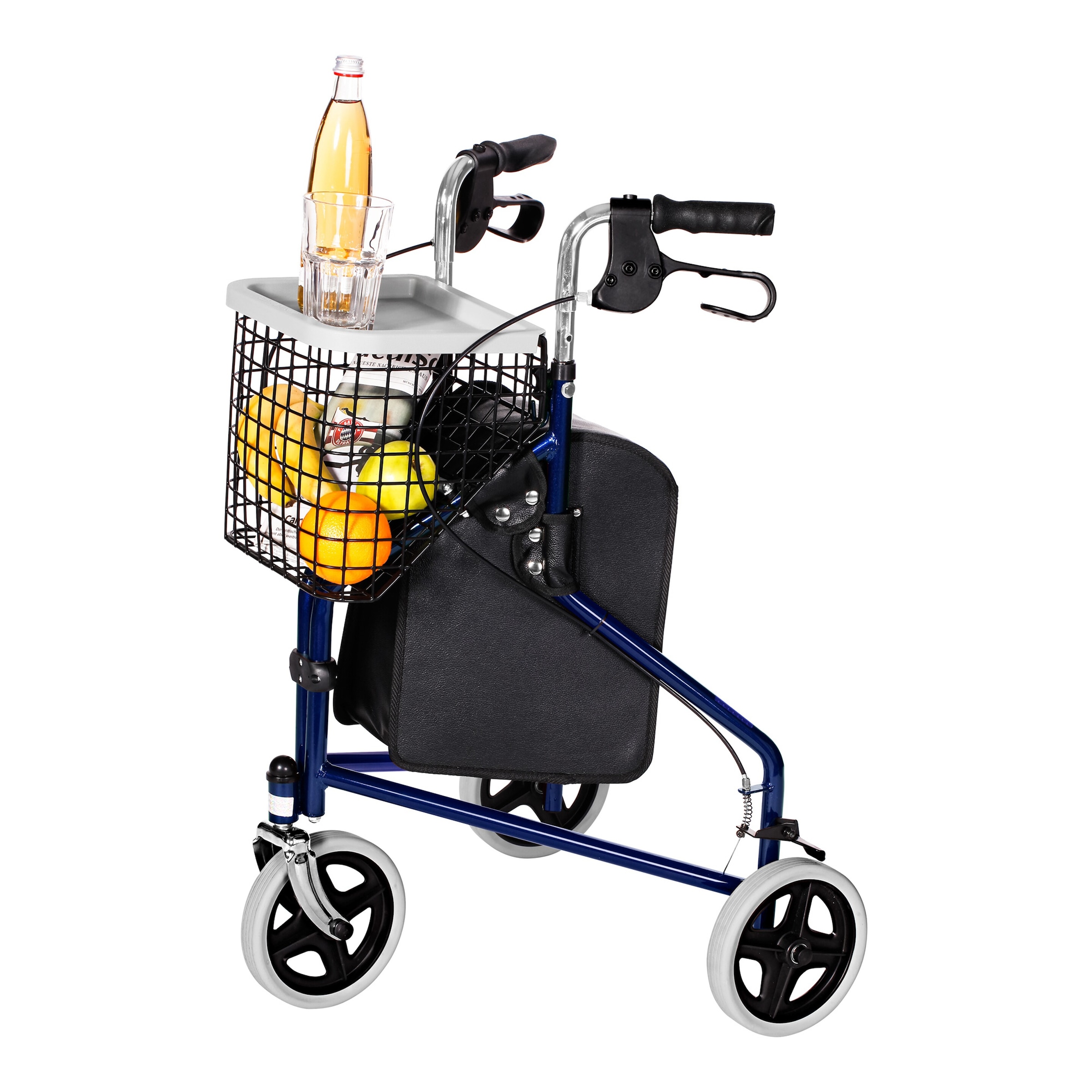 3 Rad Rollator Actimo Delta mit Drahtkorb und Stofftasche, faltbar