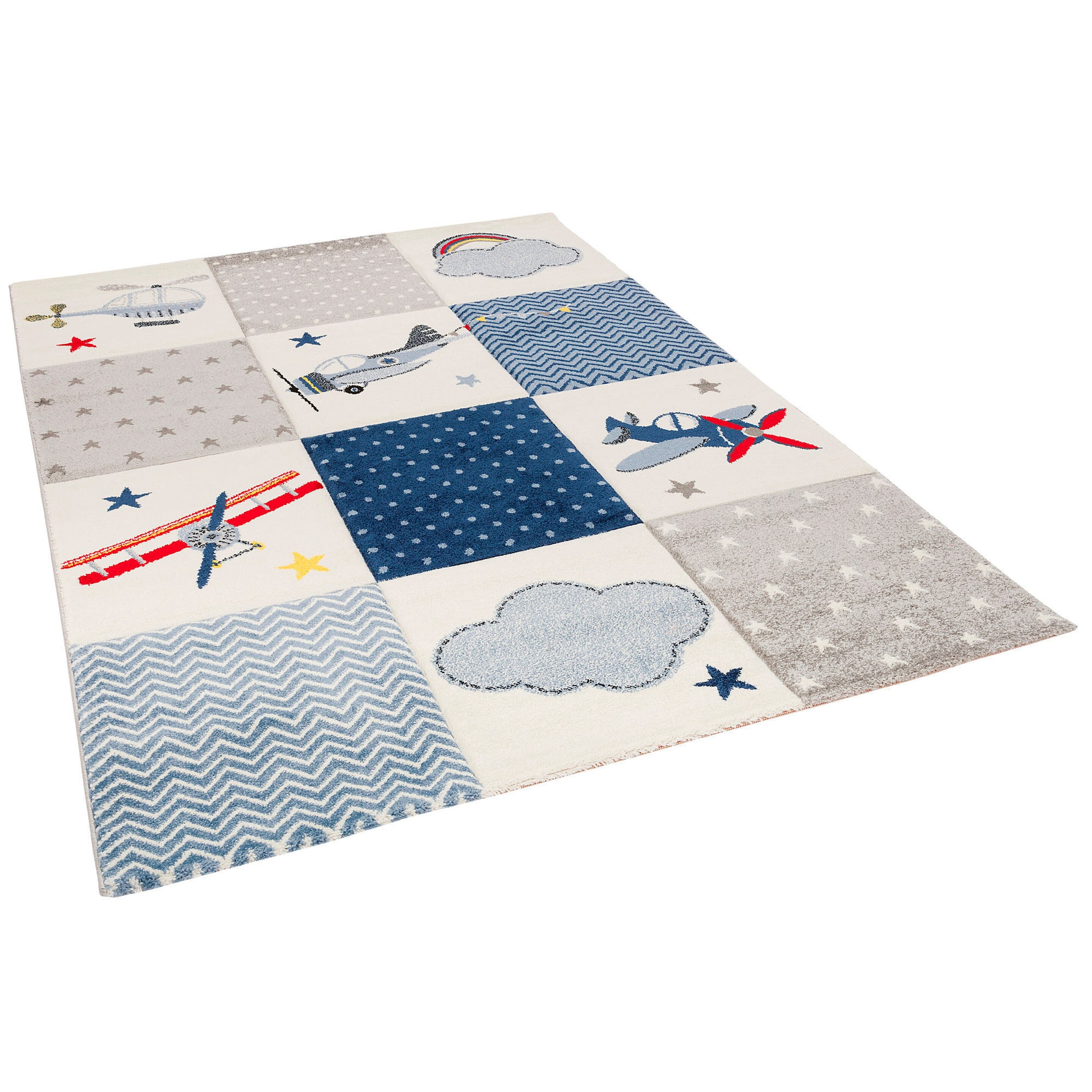 Thumbnail - Pergamon Kinder Teppich Maui Kids Karo Planes