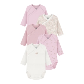 5er-Pack Wickelbodys langarm Ringel Blumen