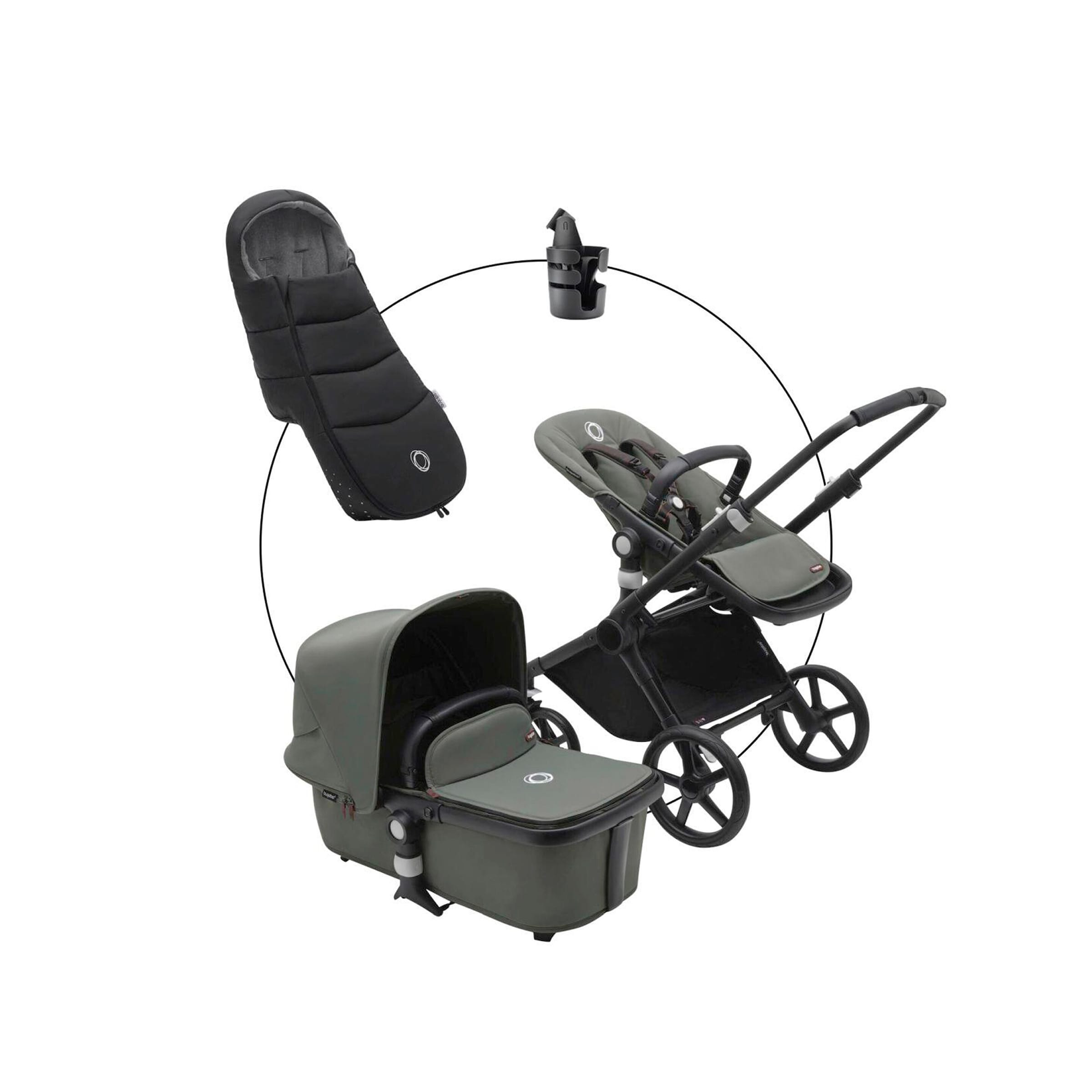 Bugaboo Cub Kombikinderwagen Set essential inkl. Fußsack gruen