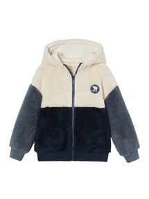 Jungen Teddyfleecejacke in Colorblock-Style mit Kapuze, Übergangsjacke
