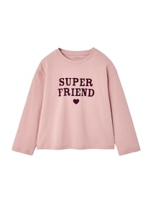 Langarmshirt mit Flockprint Mädchen, Baumwolle