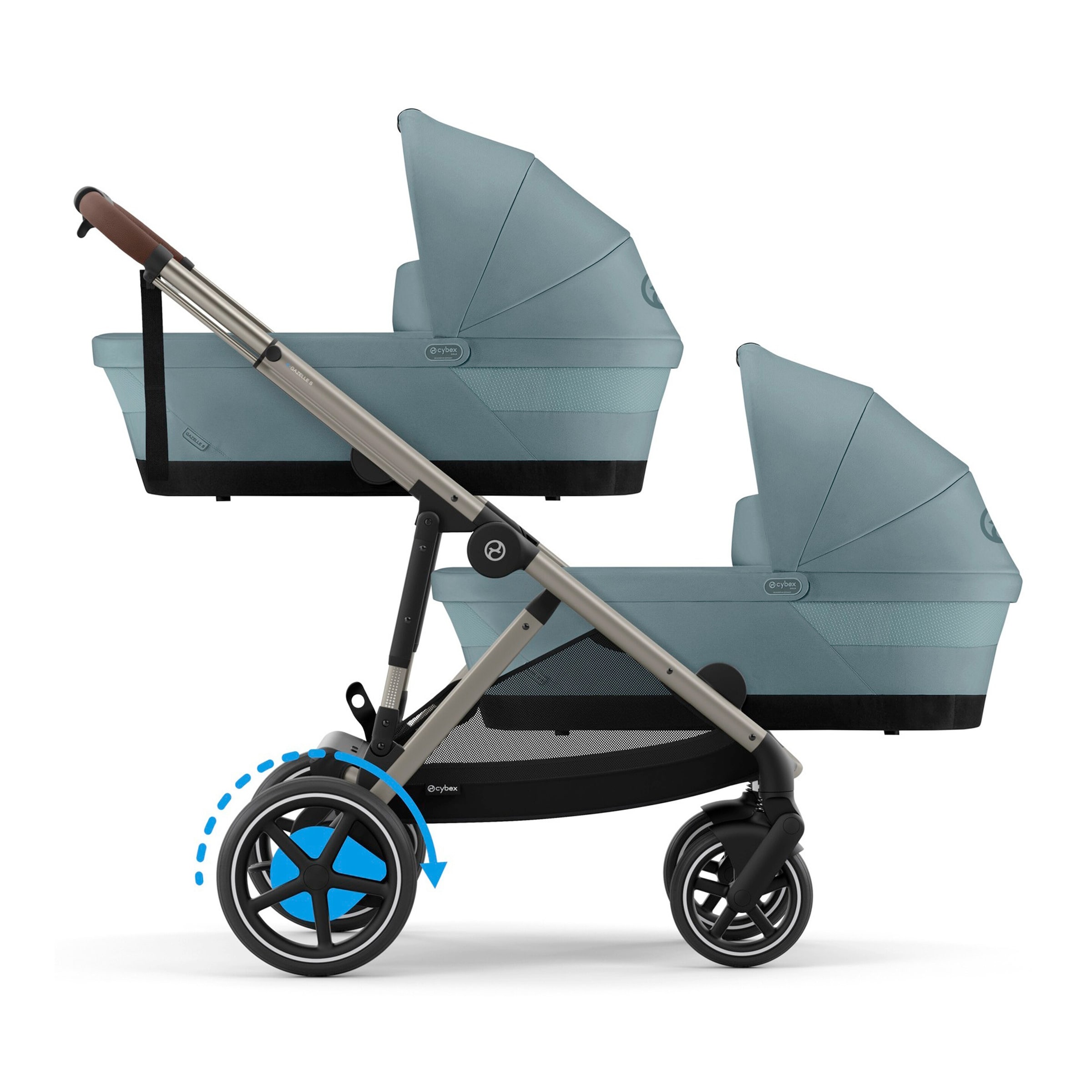 Cybex Gold Zwillings- und Kinderwagen Geschwisterwagen eGazelle S blau