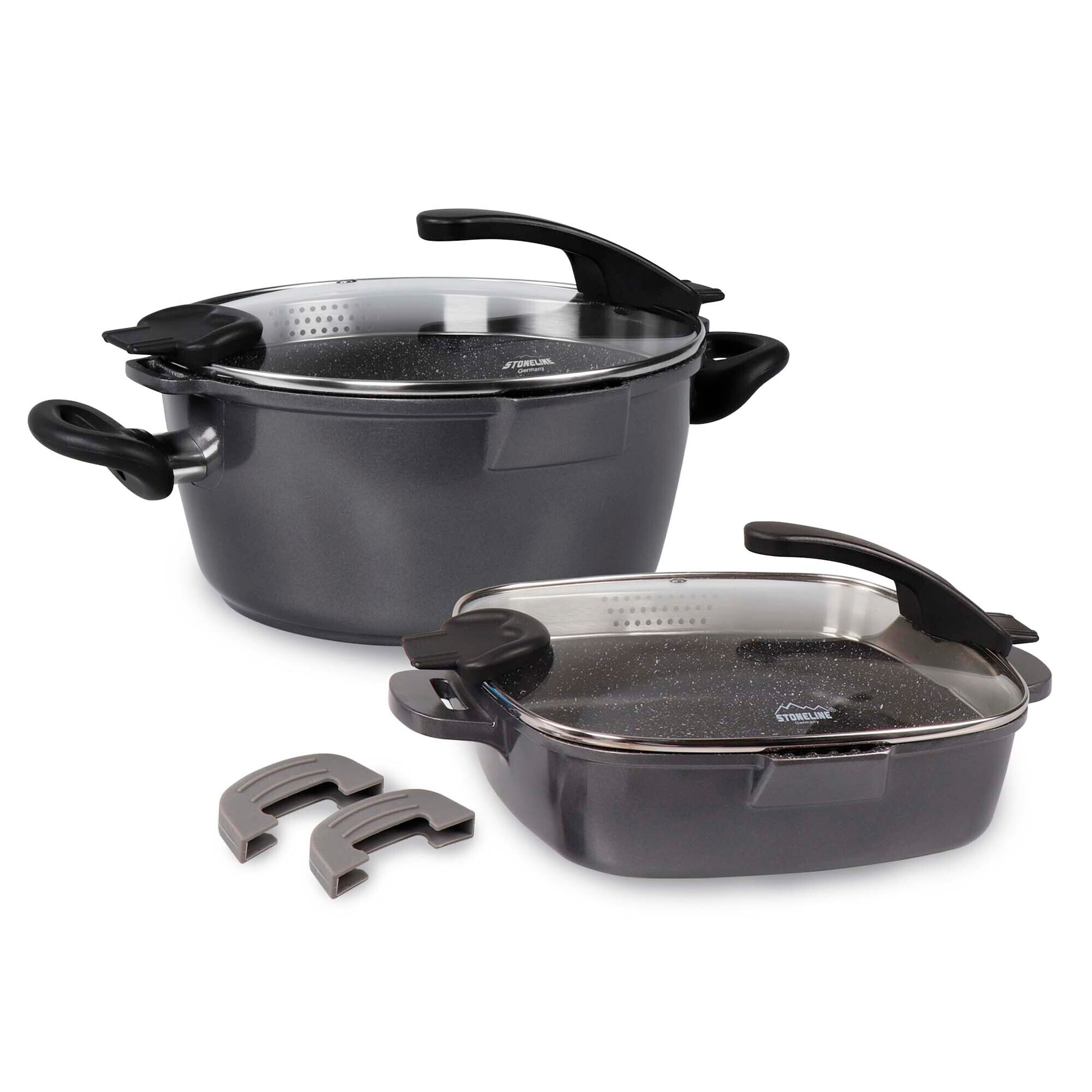 STONELINE® STONELINE FUTURE Kochgeschirr-Set 4-teilig | mit Deckeln - Schwarz