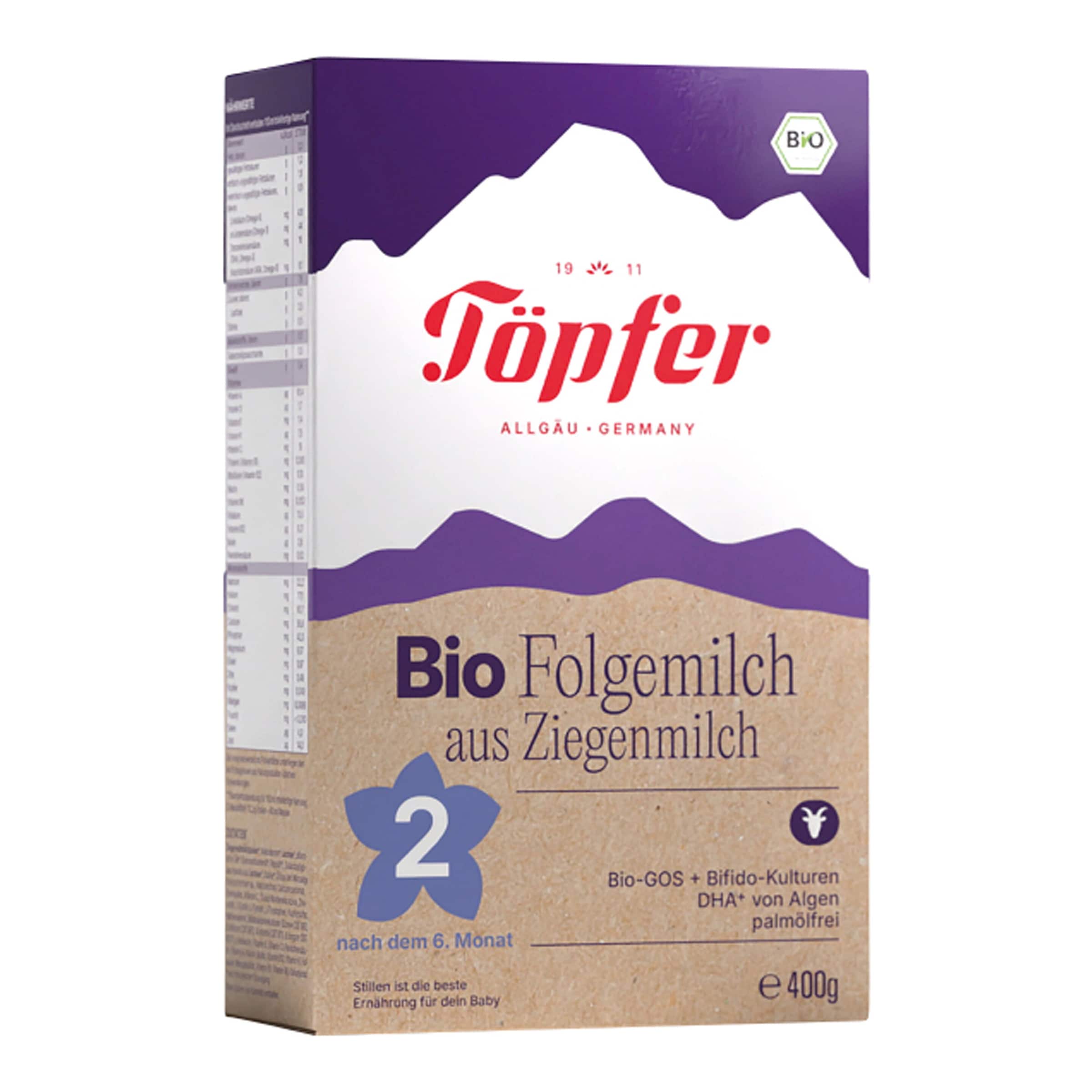 Töpfer Bio Folgemilch Ziege 2, 400g